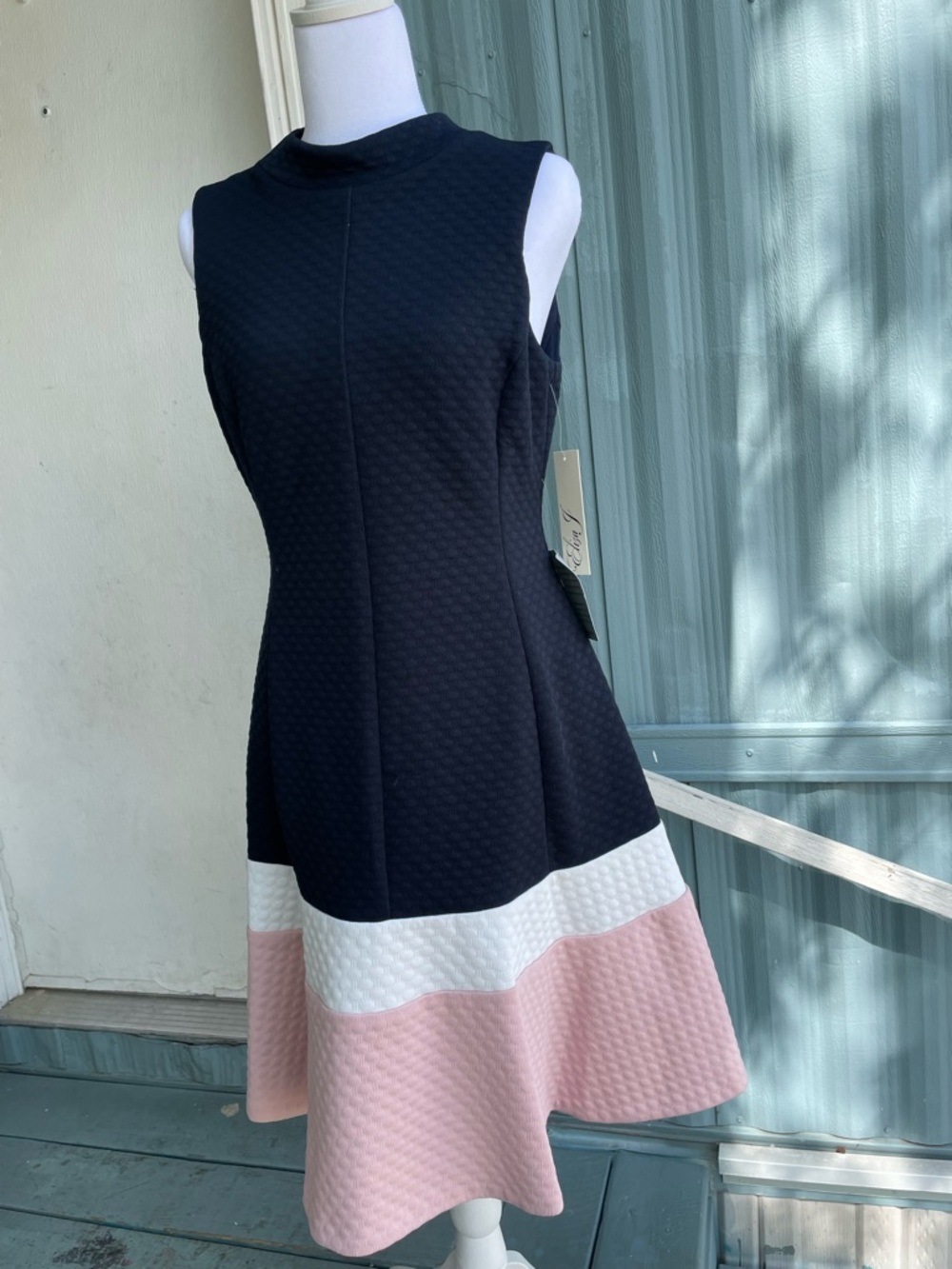 Eliza J Black, White & Pink Sleeveless Fit-and-Flare Dress